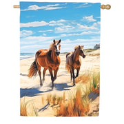 Evergreen Horses on The Beach Suede House Flag