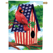 Evergreen Patriotic Cardinal Birdhouse Suede 2-Sided House Flag