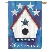 Evergreen Patriotic Birdhouse Suede House Flag