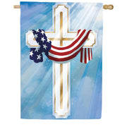 Evergreen Flag Drapped Cross Suede House Flag