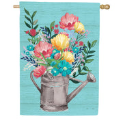 Evergreen Summer Floral Watering Can Suede House Flag