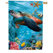 Evergreen Sea Turtle Suede House Flag