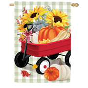 Evergreen Wagon Filled Pumpkin Suede House Flag