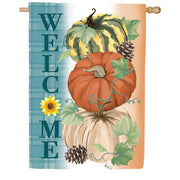 Evergreen Pumpkin & Pine Suede House Flag