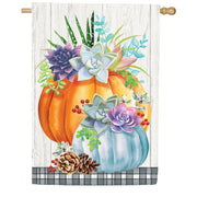 Evergreen Pumpkin Succulents Suede House Flag