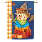 Evergreen Scarecrow Pumpkin Stack Suede House Flag