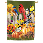 Evergreen Flock Of Pumpkins Suede House Flag