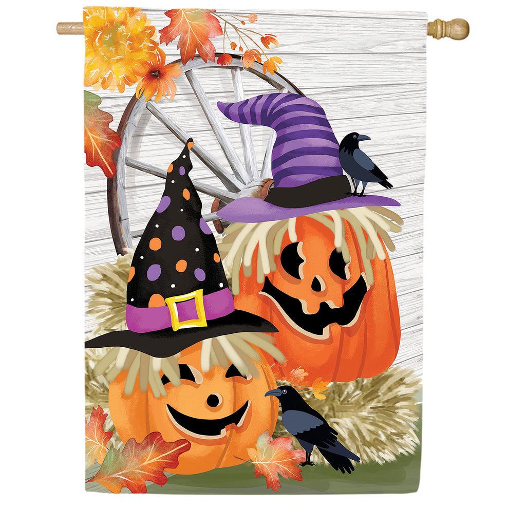 Evergreen Couple Of Jacks Pumpkin Suede House Flag