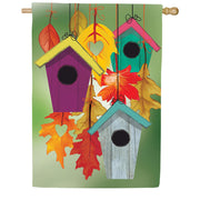 Evergreen Flock Of Bird Houses Suede House Flag