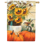 Evergreen Cotton & Sunflowers Suede House Flag