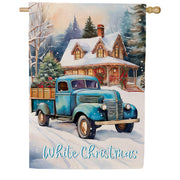 Evergreen Holiday Blue Truck Suede 2-Sided House Flag