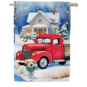 Evergreen Family Christmas Truck Suede 2-Sided House Flag