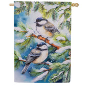 Evergreen Winter Chickadee Friends Suede House Flag