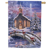 Evergreen Vibrant Winter Church Suede House Flag