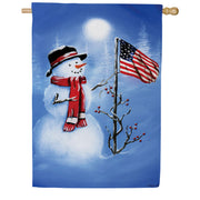 Evergreen Patriotic Snowman Double Sided Suede House Flag