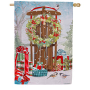 Evergreen Christmas Sled Suede House Flag