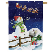 Evergreen Santa & Snowman Suede House Flag