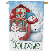 Evergreen Festive Farm Snowman Suede House Flag