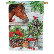 Evergreen Horse & Cardinal Suede House Flag