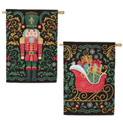 Evergreen Nutcracker & Sleigh Suede House Flag