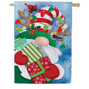 Evergreen Holiday Gnome Suede House Flag
