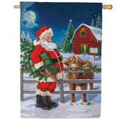 Evergreen Santa & Highland Cow Suede House Flag