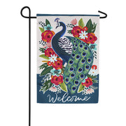 Evergreen Floral Peacock Linen Garden Flag