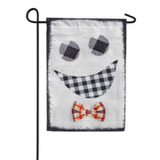 Evergreen Burlap Garden Flag - Plaid Ghost with Bowtie