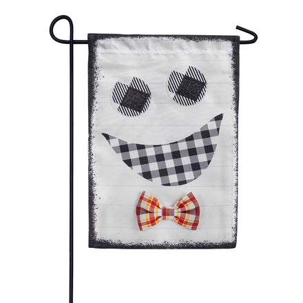 Evergreen Burlap Garden Flag - Plaid Ghost with Bowtie