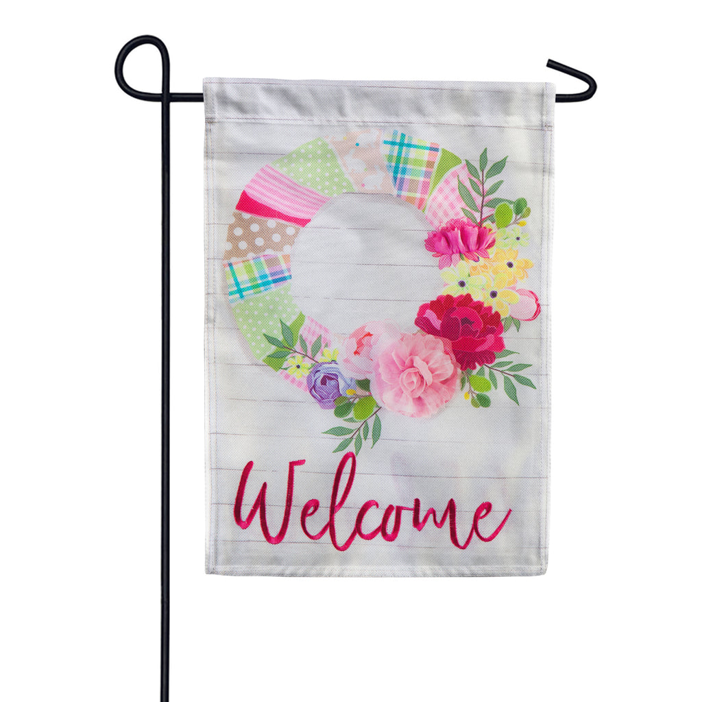 Evergreen Wrapped Wreath Burlap Garden Flag