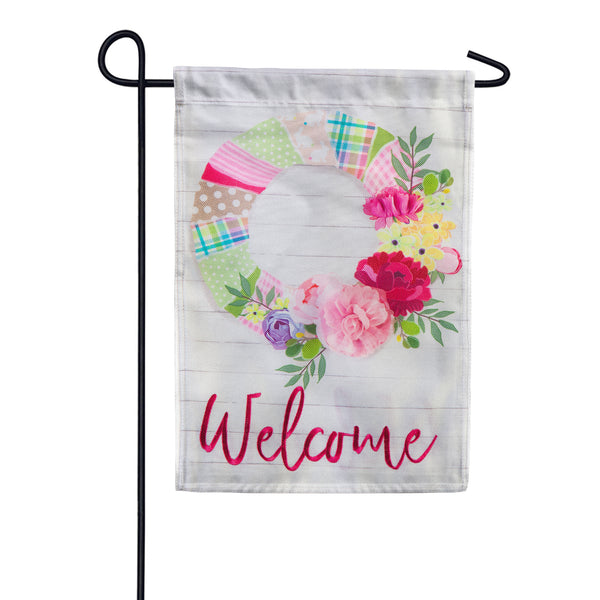 Evergreen Wrapped Wreath Burlap Garden Flag