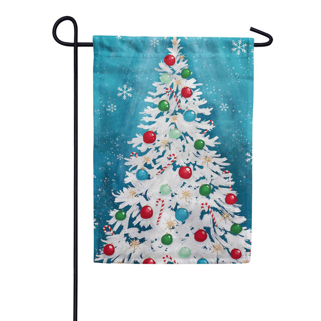 Evergreen White Christmas Tree Burlap Garden Flag