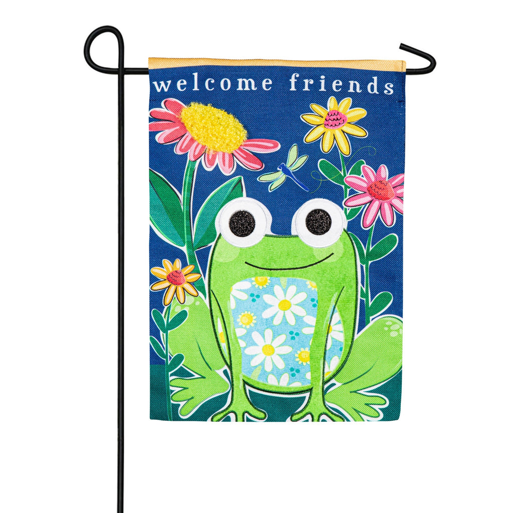 Evergreen Burlap Garden Flag - Welcome Friends Frog