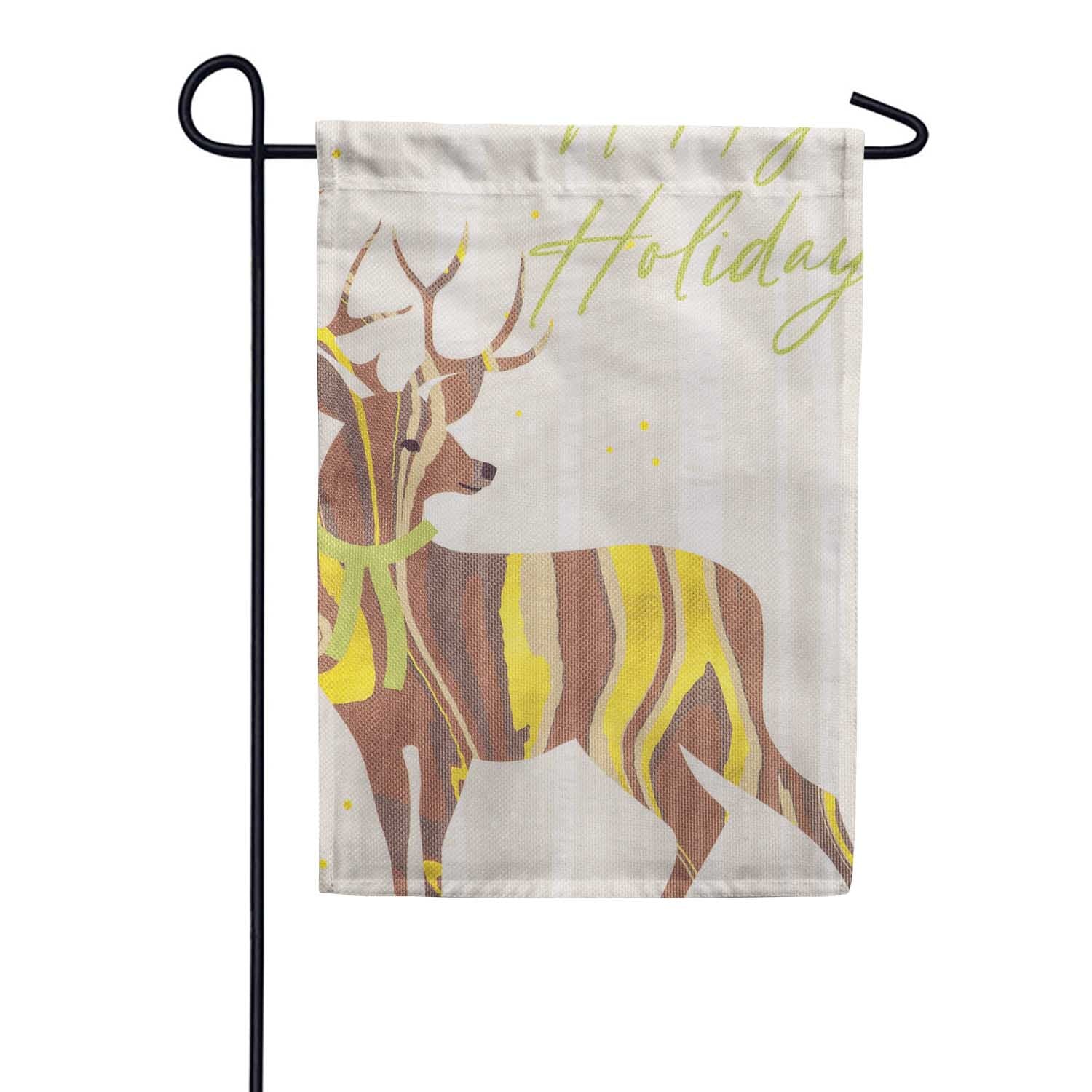 Evergreen Happy Holidays Deer Burlap Garden Flag