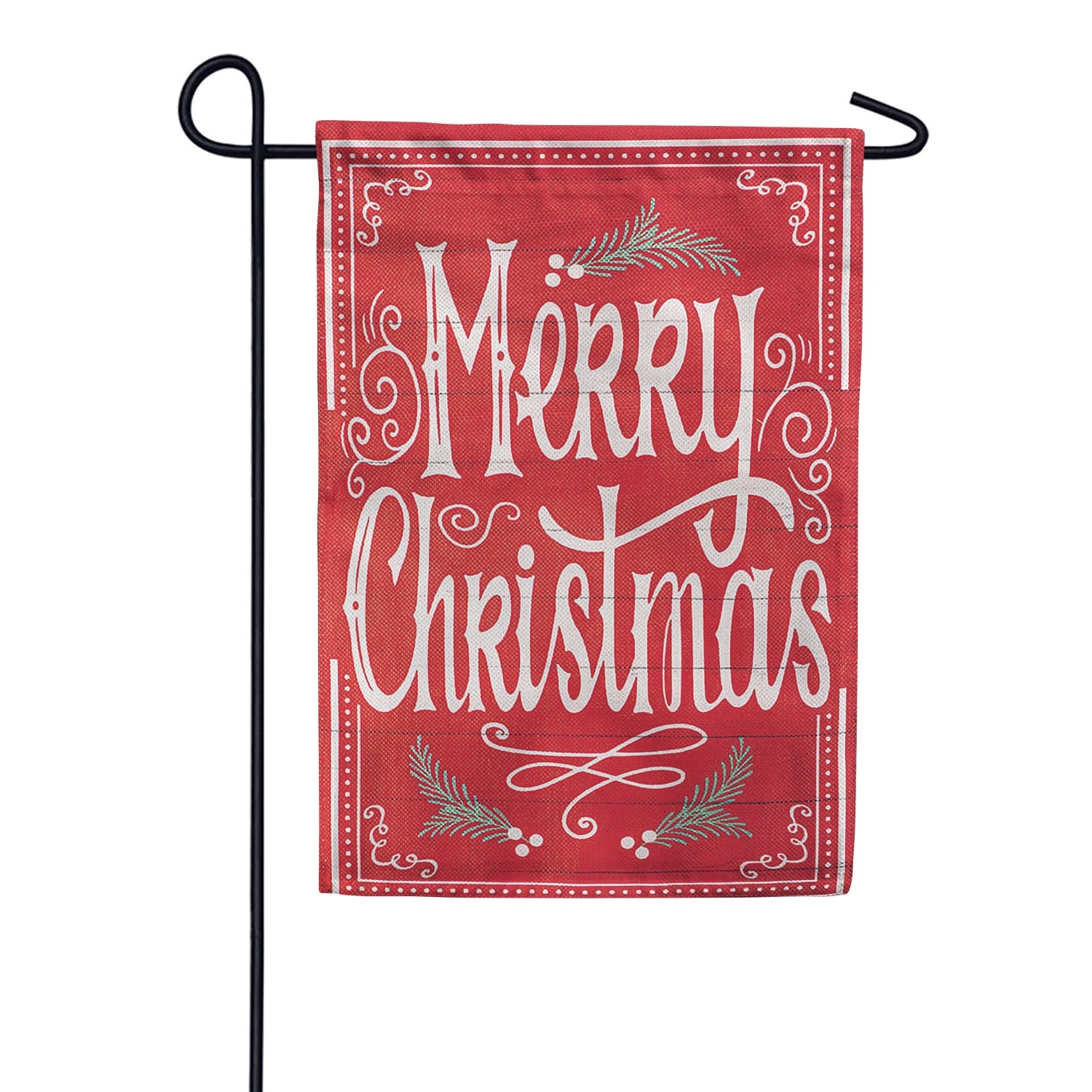 Evergreen Burlap Garden Flag - Quaint Merry Christmas Sign