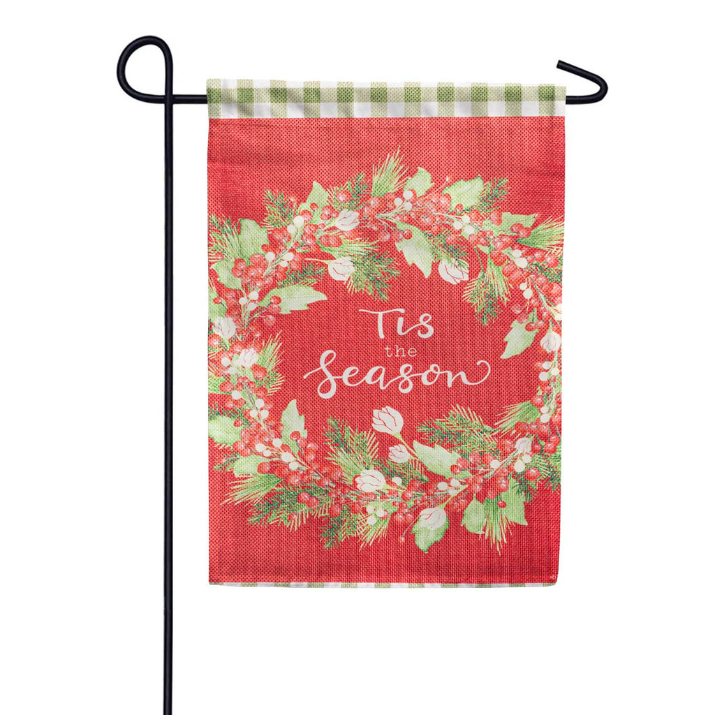 Evergreen Tis the Season Wreath Burlap Garden Flag