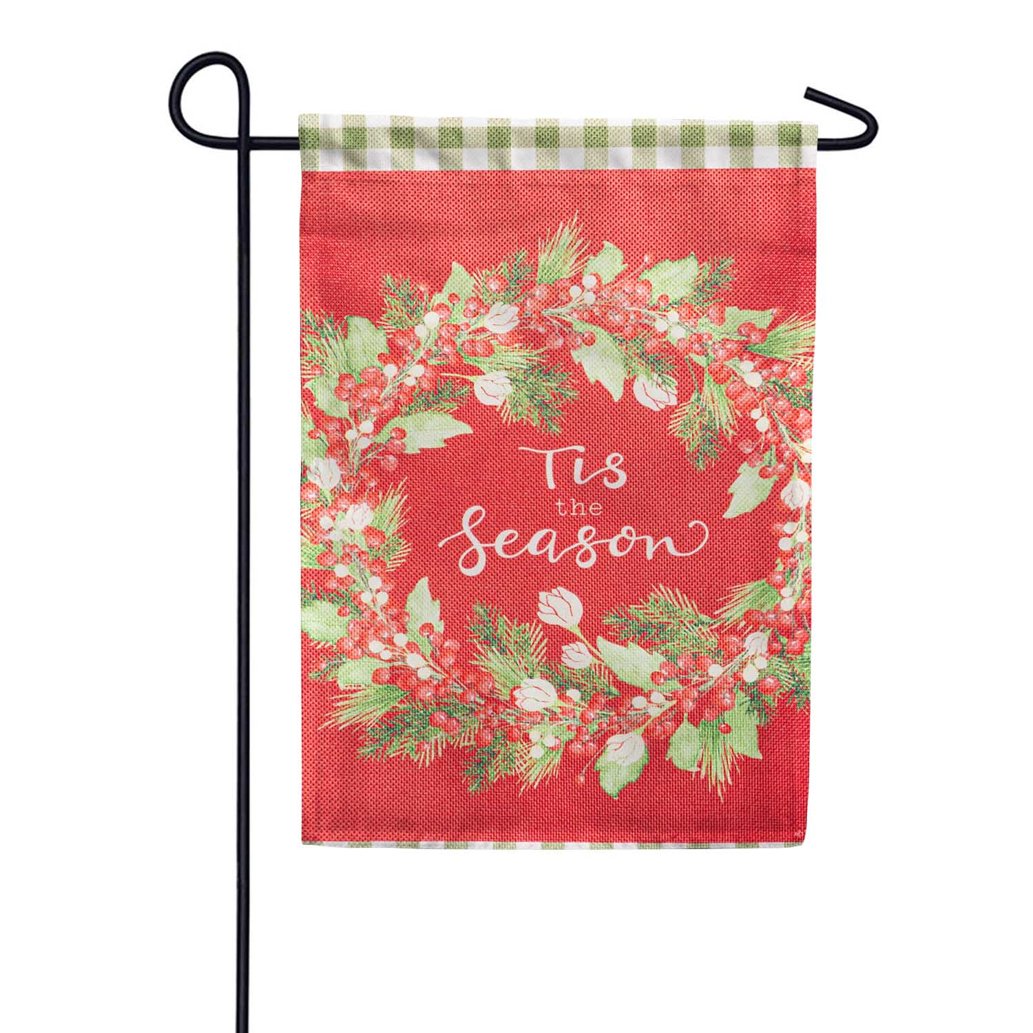 Evergreen Tis the Season Wreath Burlap Garden Flag