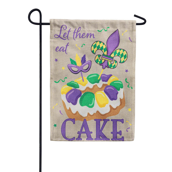 Evergreen Burlap Garden Flag - Mardi Gras Let Them Eat Cake