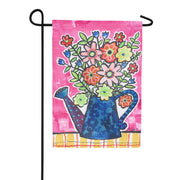 Evergreen Summer Flowers Watering Can Burlap Garden Flag