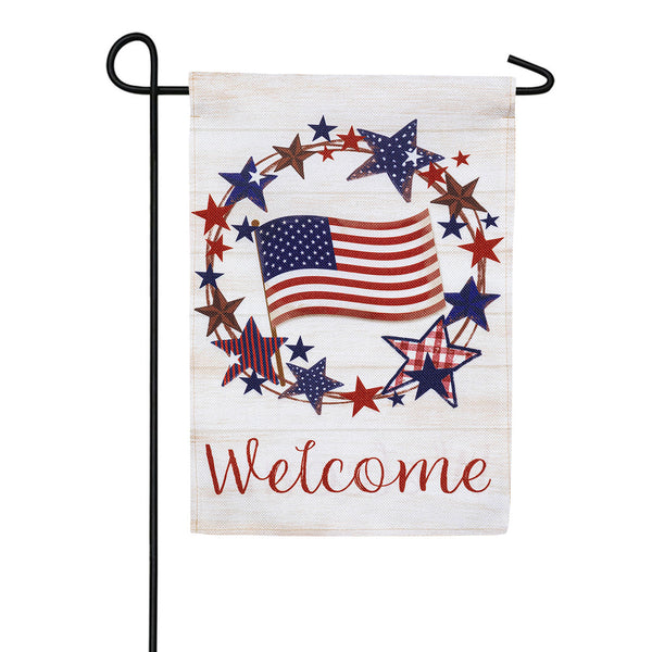 Americana Star Wreath Burlap Garden Flag