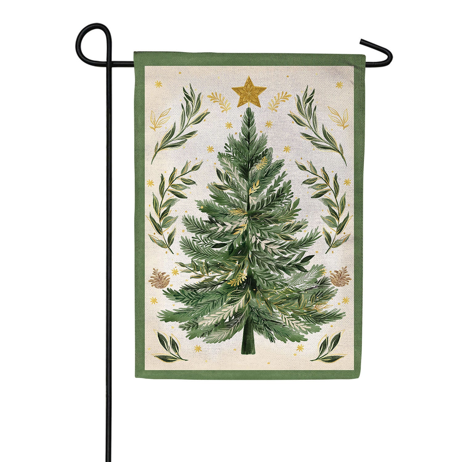 Christmas Tree With Acorn Burlap Garden Flag