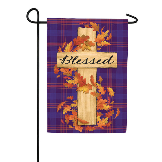 Blessed Cross Burlap Garden Flag