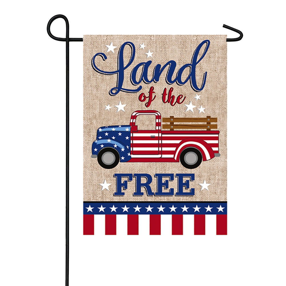 Evergreen Patriotic Truck Burlap Garden Flag