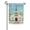 Evergreen Snowy Church Suede Textured Garden Flag