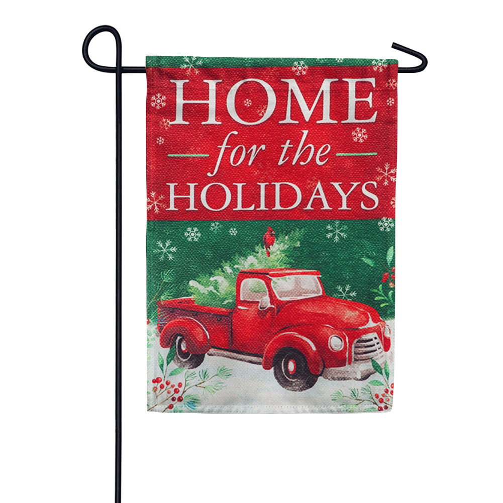 Evergreen Christmas Heritage Red Truck Suede Garden Flag