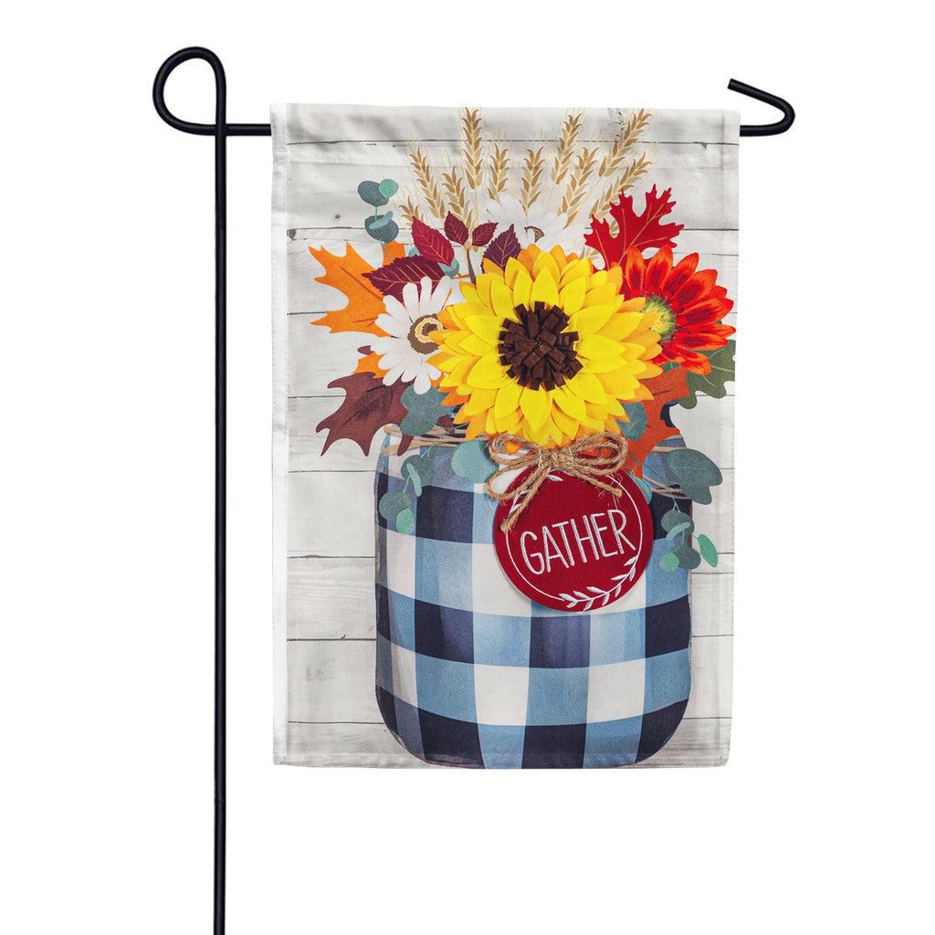 Evergreen Fall Check Mason Jar Linen Garden Flag