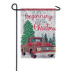 Evergreen Plaid Christmas Truck Linen Garden Flag