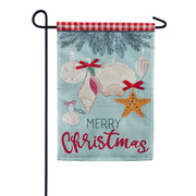 Evergreen Seashell Ornaments Linen Garden Flag