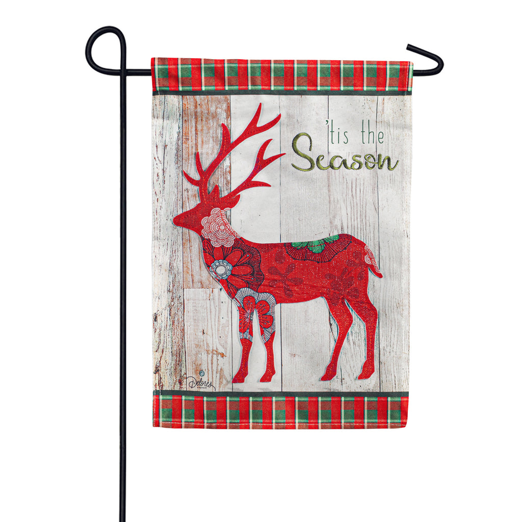 Evergreen Tis the Season Reindeer Linen Garden Flag