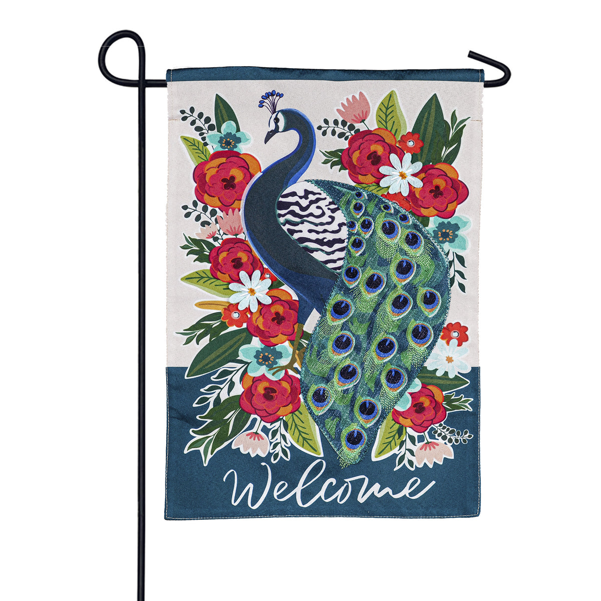 Evergreen Floral Peacock Linen Garden Flag